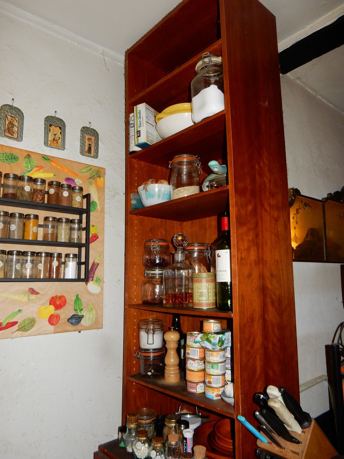 Kitchen shelving and spice rack, New York City.